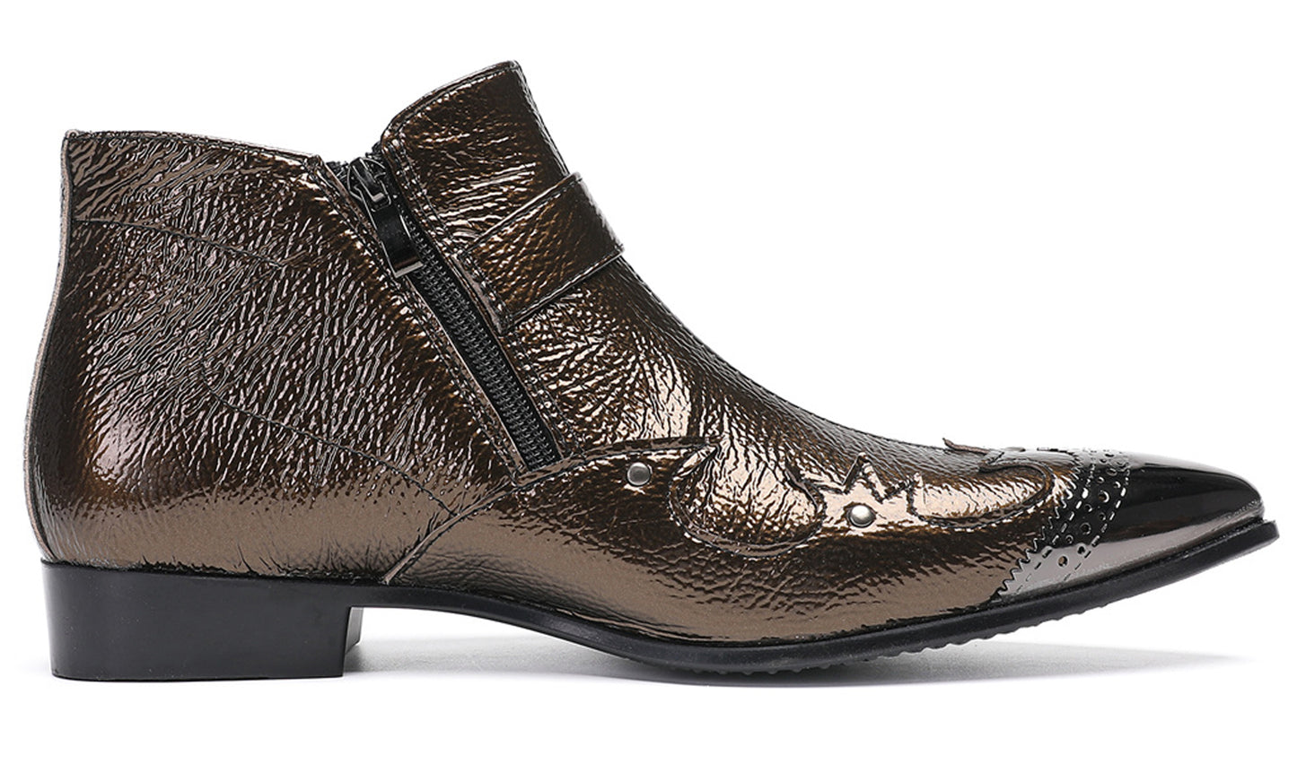 Mens Metallic Buckle Party Club Ankle Cowboy Western Boots