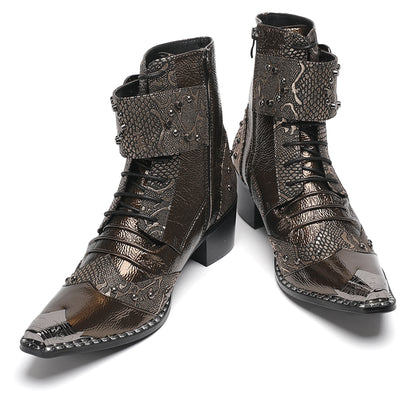 Mens Buckles Rivet Details Cowboy Western Boots