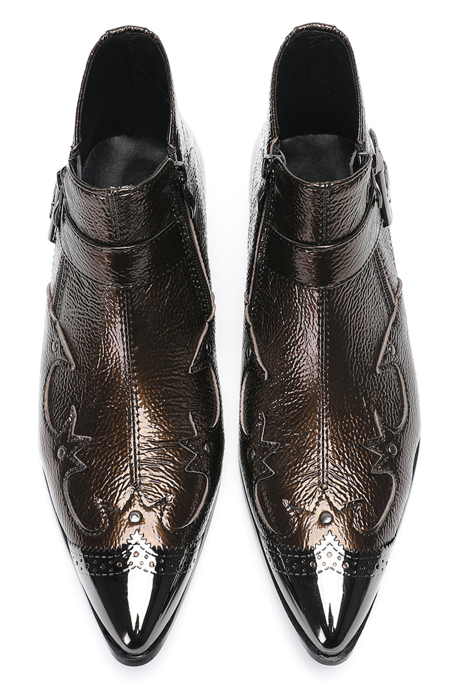 Mens Metallic Buckle Party Club Ankle Cowboy Western Boots