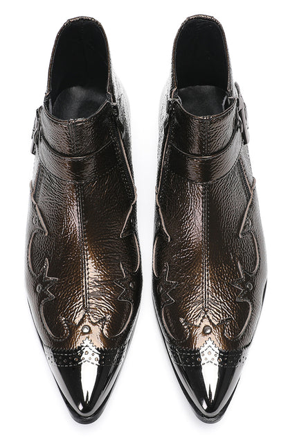 Mens Metallic Buckle Party Club Ankle Cowboy Western Boots