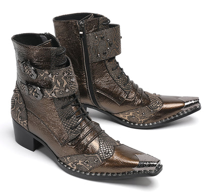 Mens Buckles Rivet Details Cowboy Western Boots