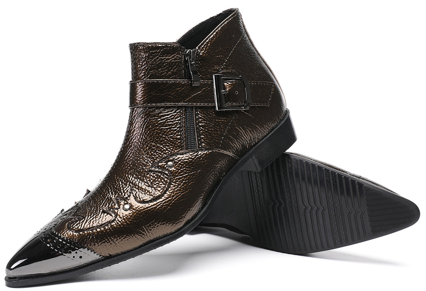 Mens Metallic Buckle Party Club Ankle Cowboy Western Boots