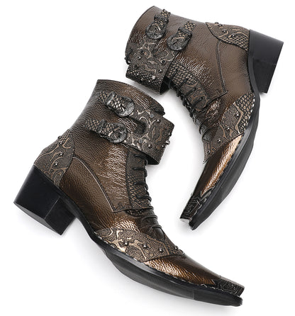 Mens Buckles Rivet Details Cowboy Western Boots