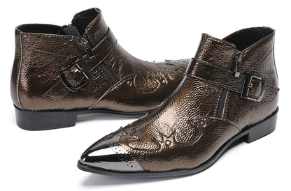 Mens Metallic Buckle Party Club Ankle Cowboy Western Boots