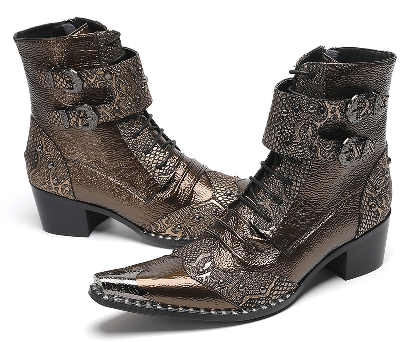 Mens Buckles Rivet Details Cowboy Western Boots