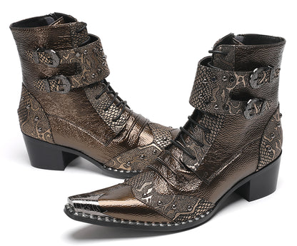 Mens Buckles Rivet Details Cowboy Western Boots