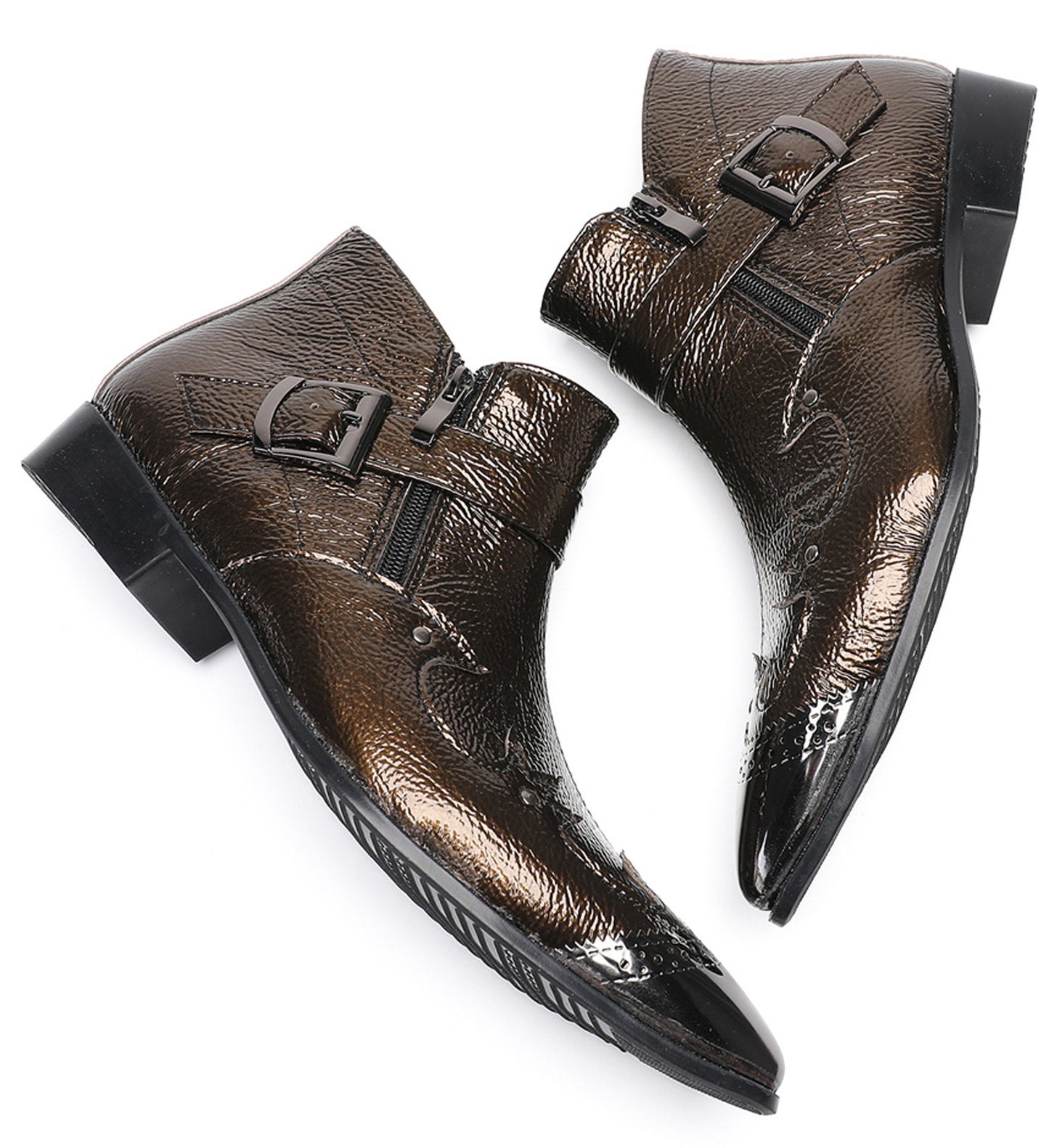 Mens Metallic Buckle Party Club Ankle Cowboy Western Boots