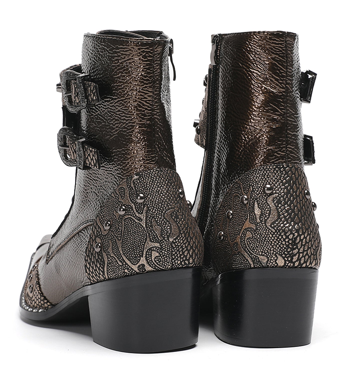 Mens Buckles Rivet Details Cowboy Western Boots