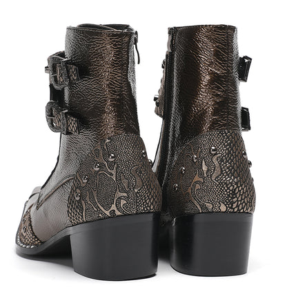 Mens Buckles Rivet Details Cowboy Western Boots