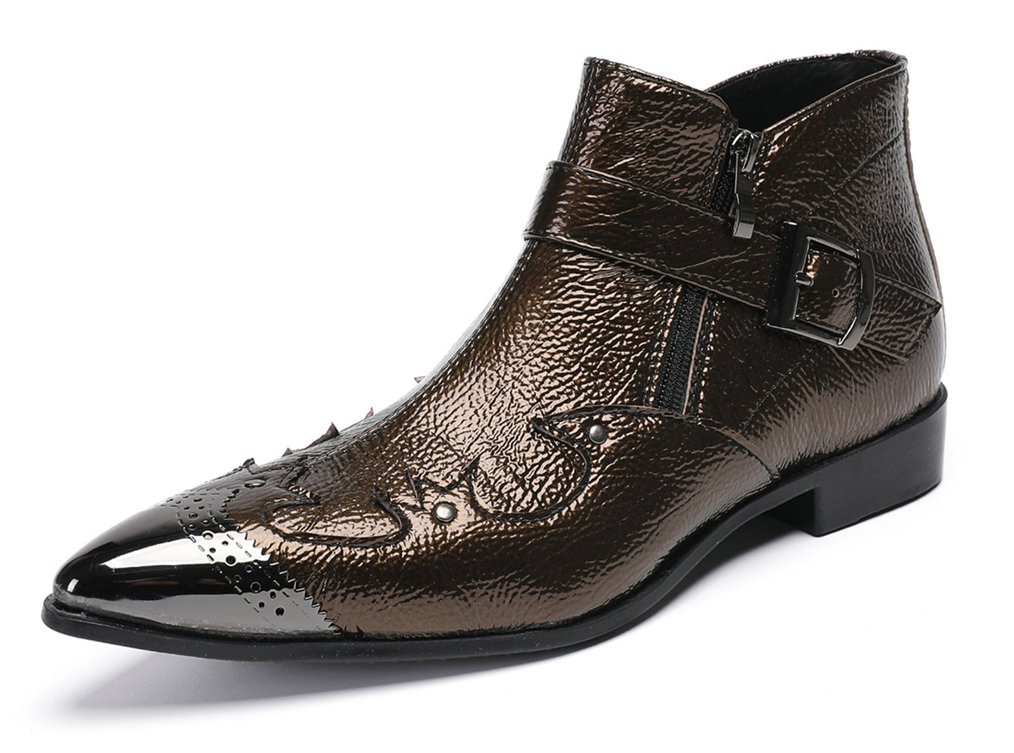 Mens Metallic Buckle Party Club Ankle Cowboy Western Boots