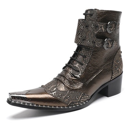 Mens Buckles Rivet Details Cowboy Western Boots