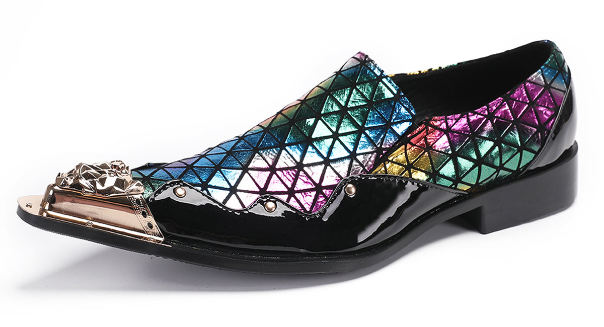 Mens Slip On Disco Two Tone Plaid Western Loafers