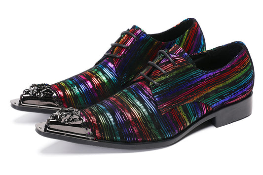 Mens Holographic Rainbow Pattern Western Oxfords