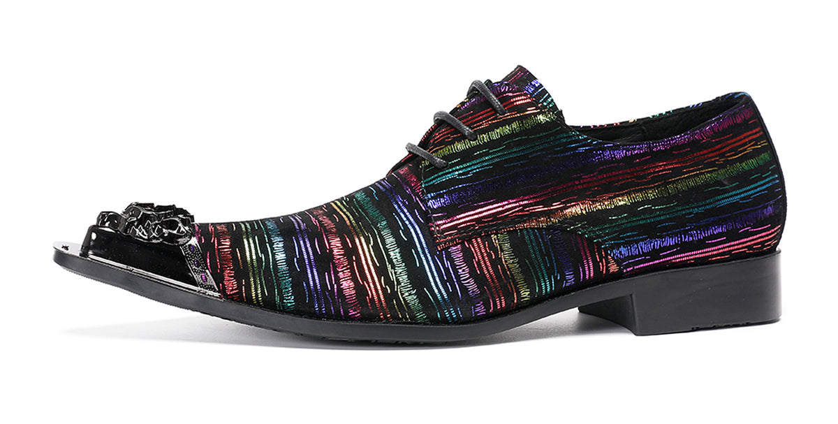 Mens Holographic Rainbow Pattern Western Oxfords