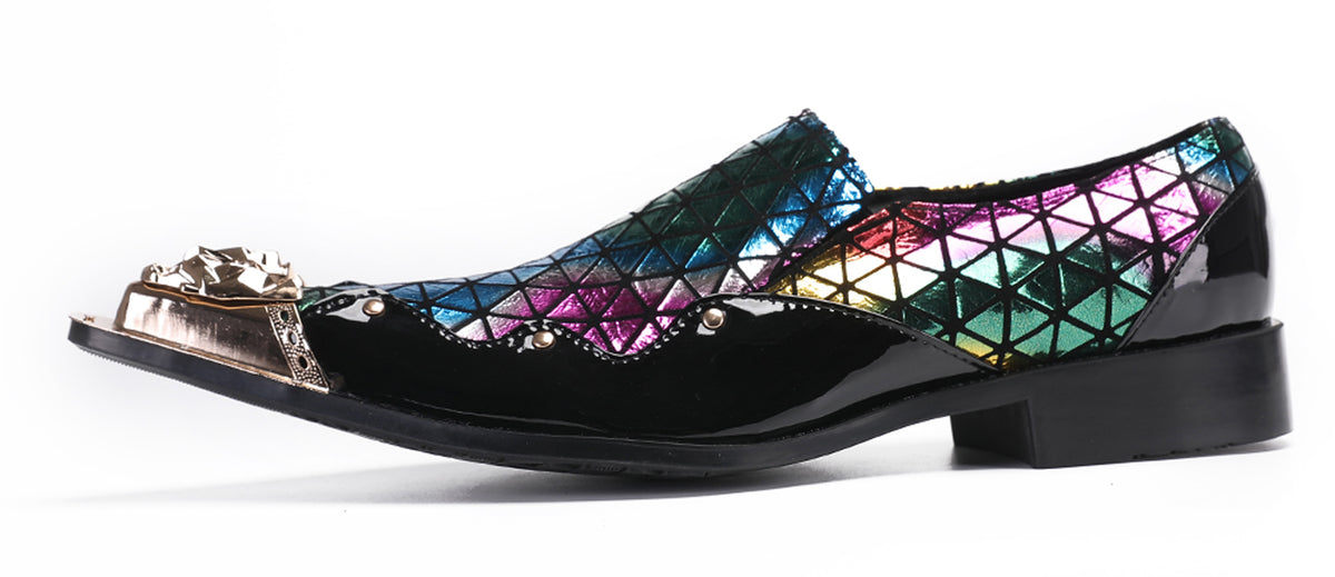 Mens Slip On Disco Two Tone Plaid Western Loafers