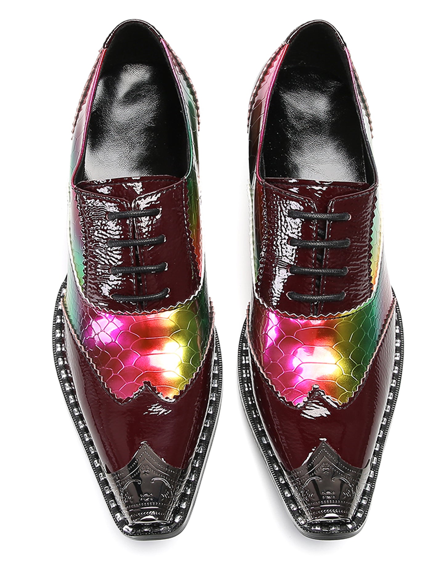 Men‘s Metal Toe Cap Two-Tone Wingtip Oxfords Western Shoes