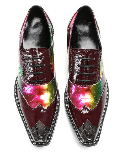 Men‘s Metal Toe Cap Two-Tone Wingtip Oxfords Western Shoes