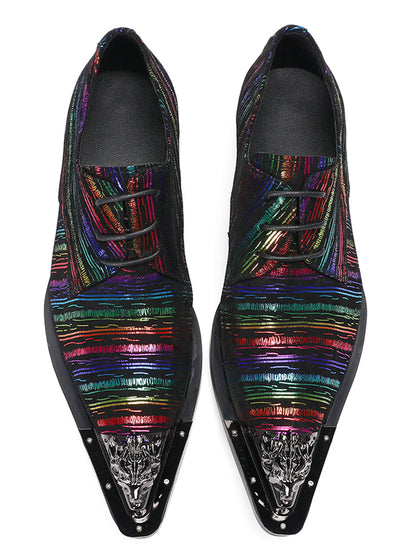 Mens Holographic Rainbow Pattern Western Oxfords