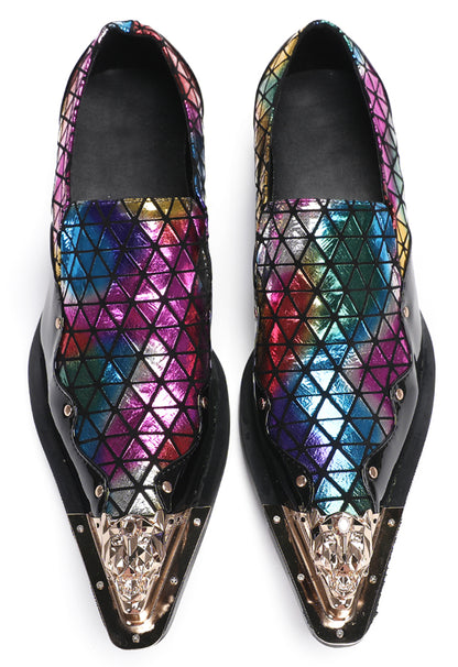 Mens Slip On Disco Two Tone Plaid Western Loafers