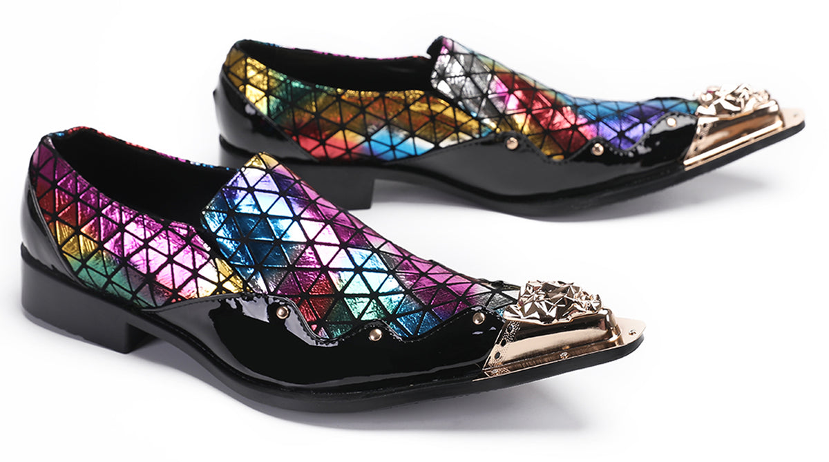 Mens Slip On Disco Two Tone Plaid Western Loafers