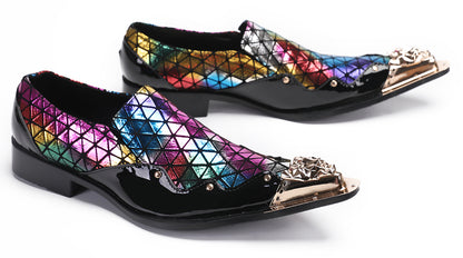 Mens Slip On Disco Two Tone Plaid Western Loafers