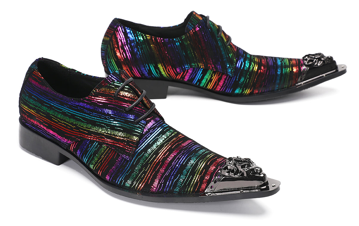 Mens Holographic Rainbow Pattern Western Oxfords