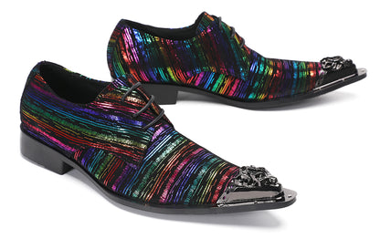 Mens Holographic Rainbow Pattern Western Oxfords