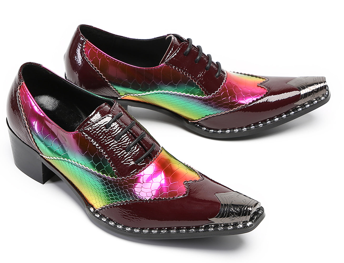 Men‘s Metal Toe Cap Two-Tone Wingtip Oxfords Western Shoes