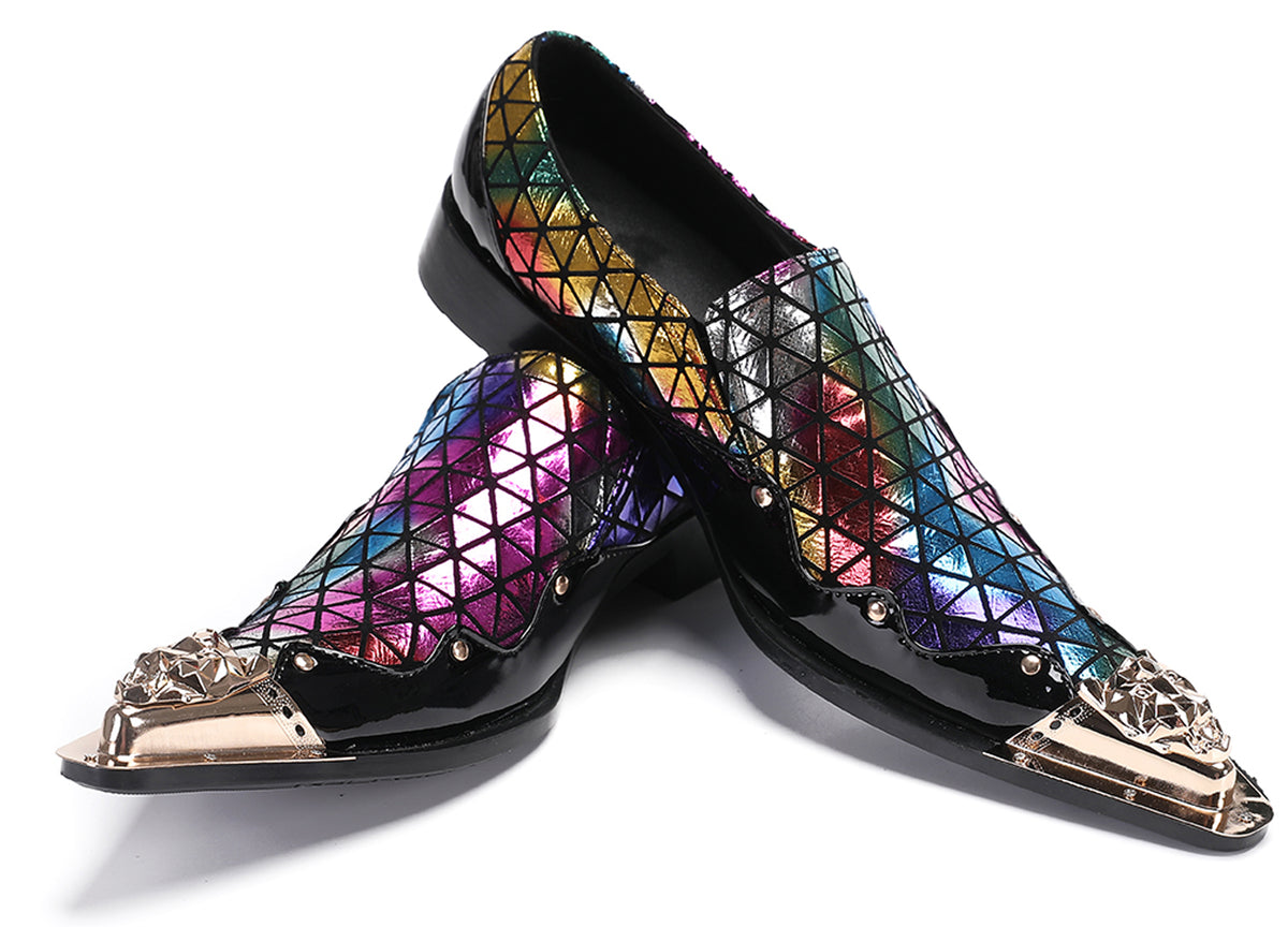 Mens Slip On Disco Two Tone Plaid Western Loafers