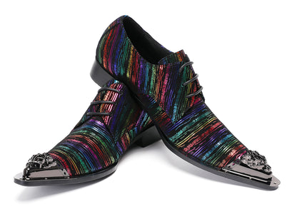 Mens Holographic Rainbow Pattern Western Oxfords
