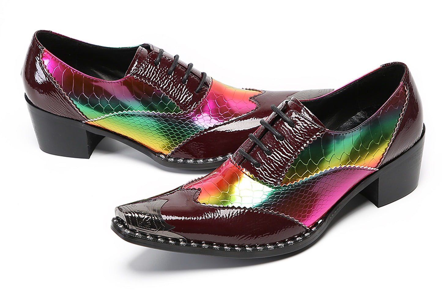 Men‘s Metal Toe Cap Two-Tone Wingtip Oxfords Western Shoes