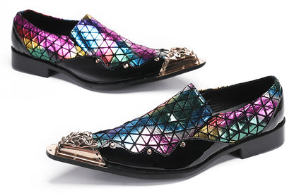 Mens Slip On Disco Two Tone Plaid Western Loafers