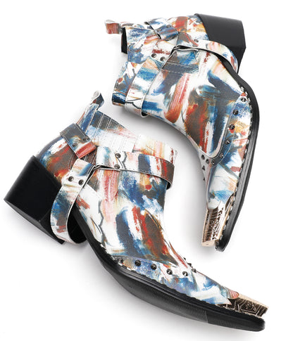 Mens Metallic Detail Snakeskin Abstract Print Ankle Western Boots