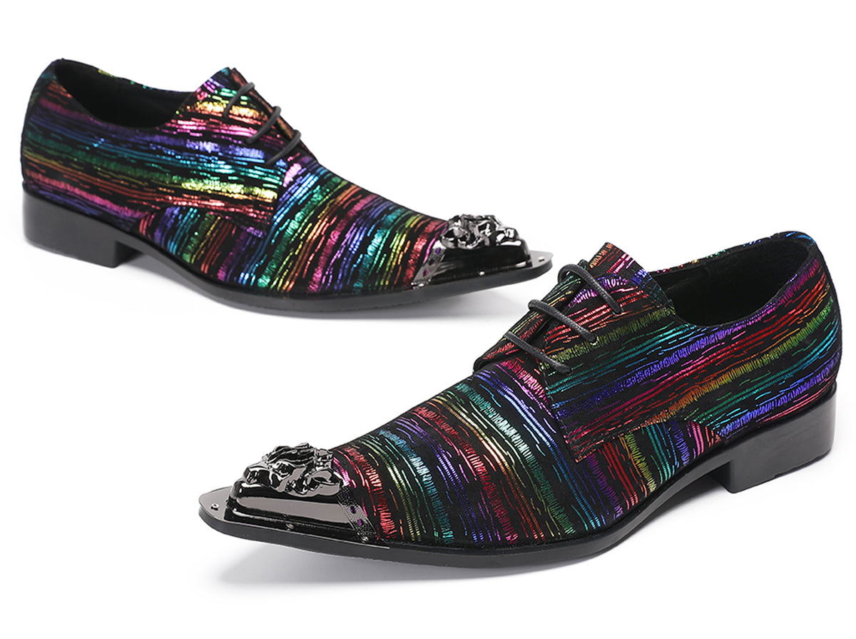 Mens Holographic Rainbow Pattern Western Oxfords
