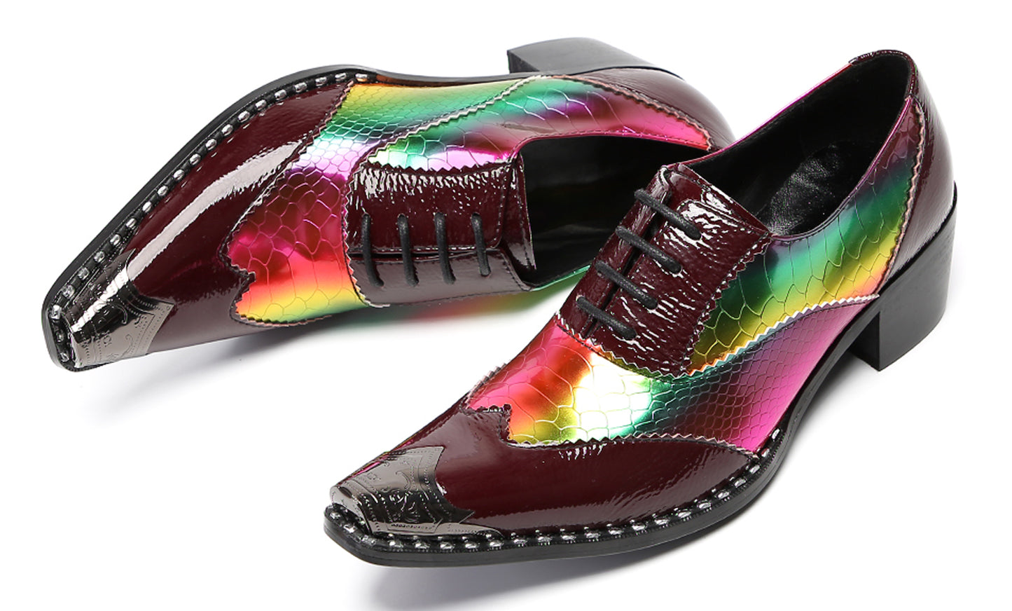 Men‘s Metal Toe Cap Two-Tone Wingtip Oxfords Western Shoes