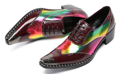 Men‘s Metal Toe Cap Two-Tone Wingtip Oxfords Western Shoes