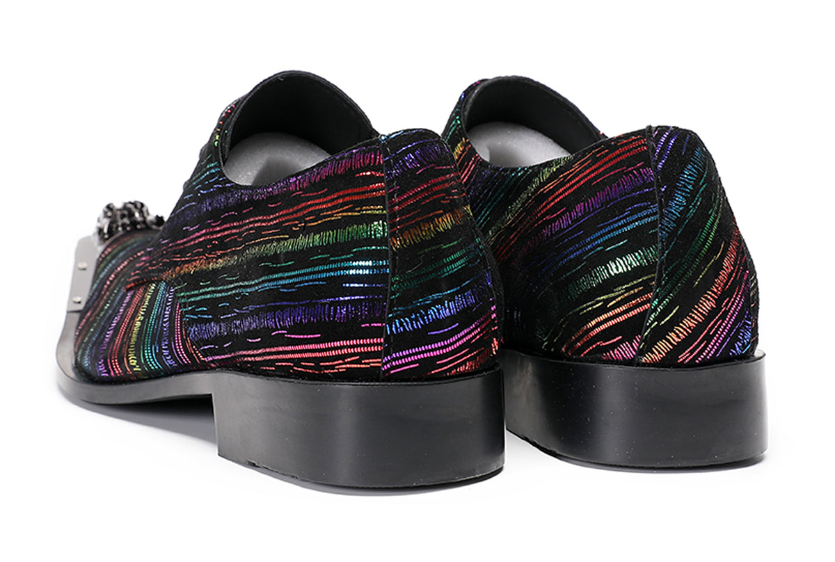 Mens Holographic Rainbow Pattern Western Oxfords