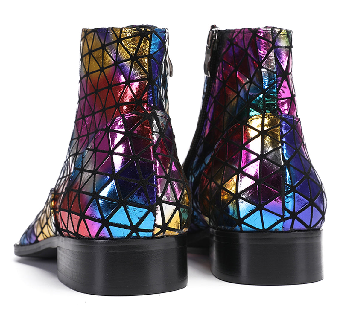 Mens Genuine Leather Colorful Plaid Gold Cowboy Western Boots