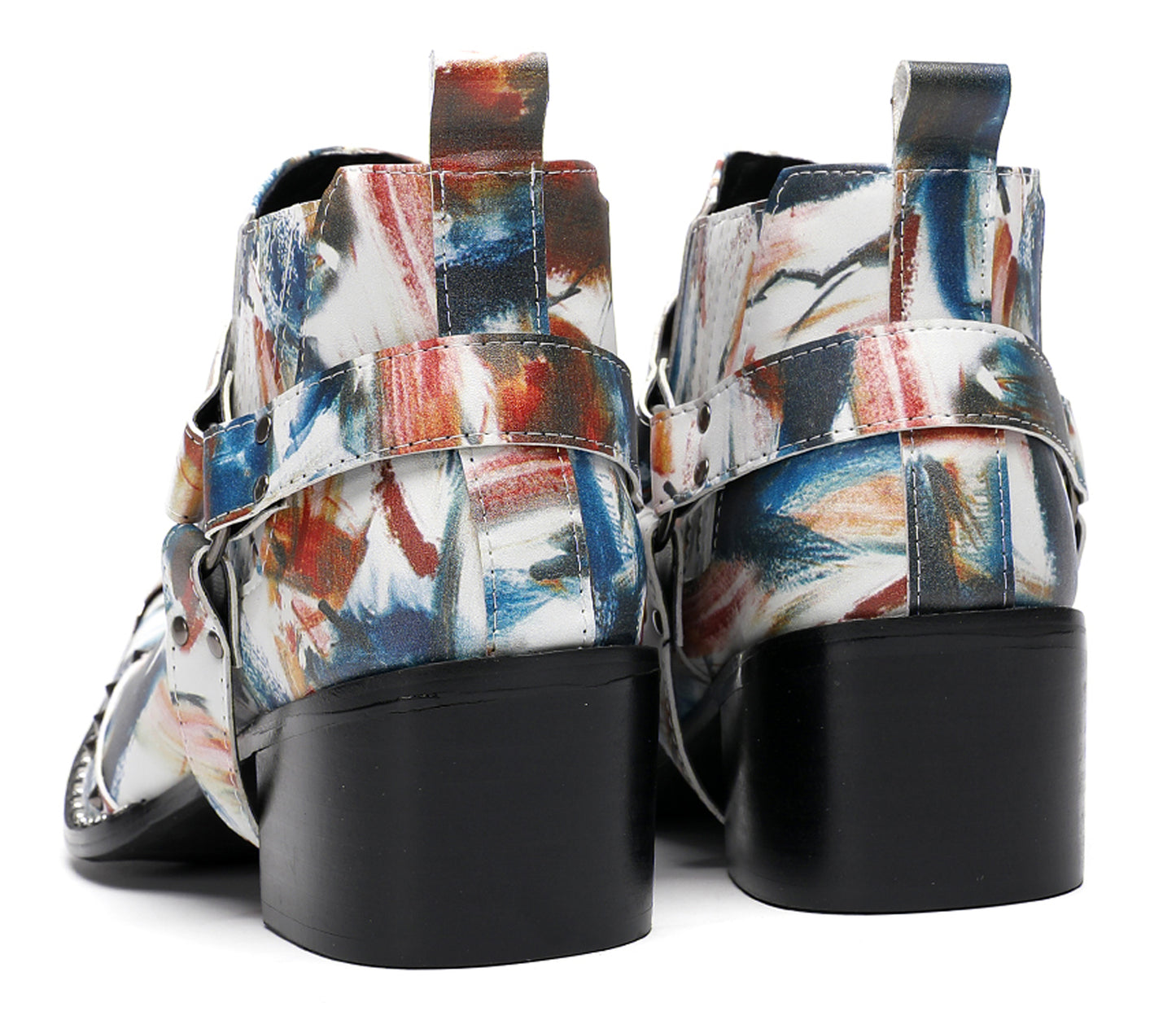 Mens Metallic Detail Snakeskin Abstract Print Ankle Western Boots