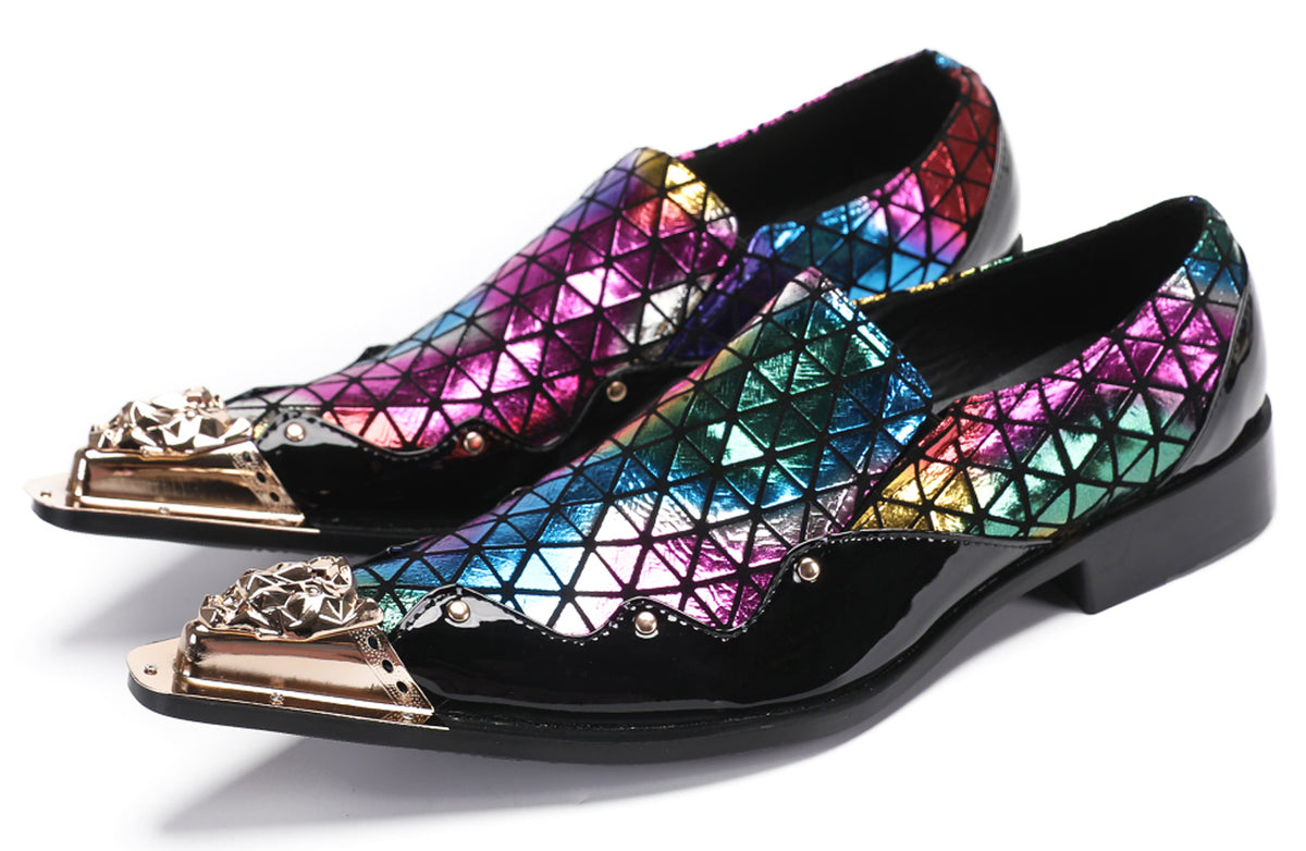 Mens Slip On Disco Two Tone Plaid Western Loafers