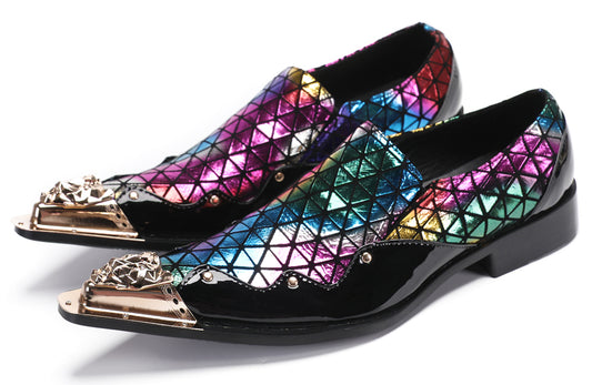Mens Slip On Disco Two Tone Plaid Western Loafers