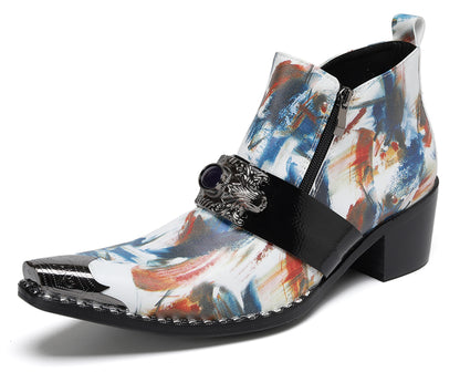 Mens Black Gemstone Chain Double Zipper Western Boots