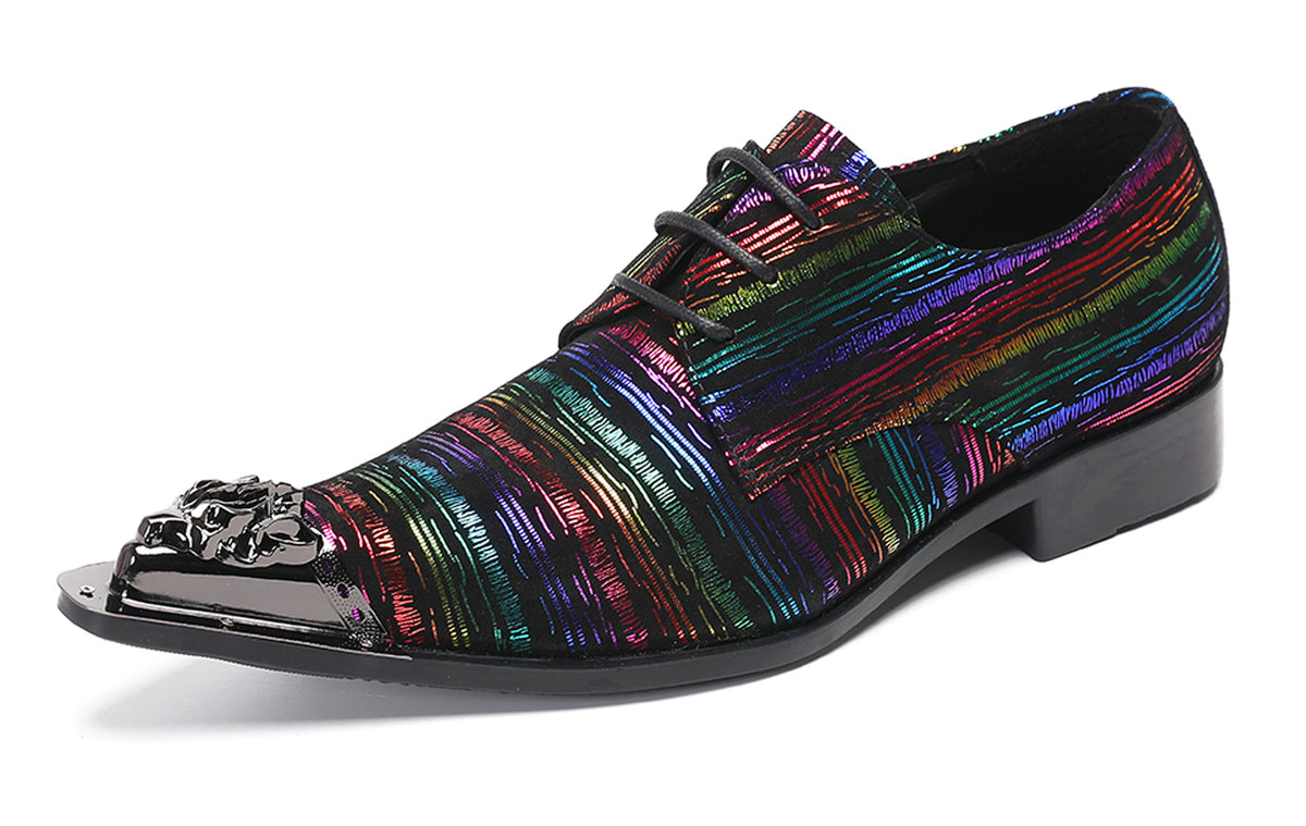 Mens Holographic Rainbow Pattern Western Oxfords