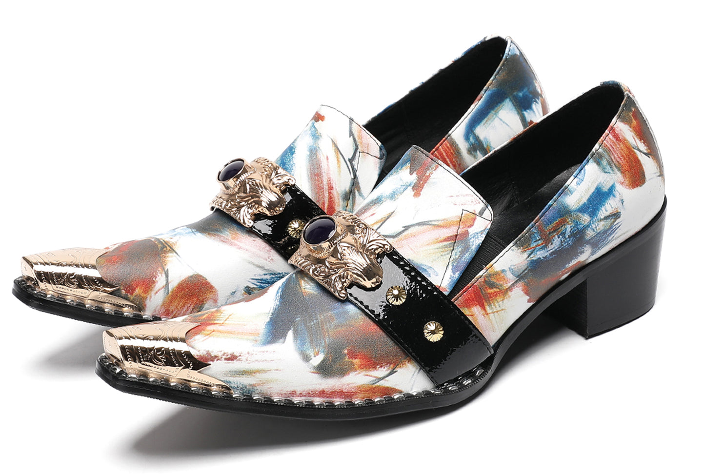 Mens Colorful Art Print Unique Artistic Design Western Loafers