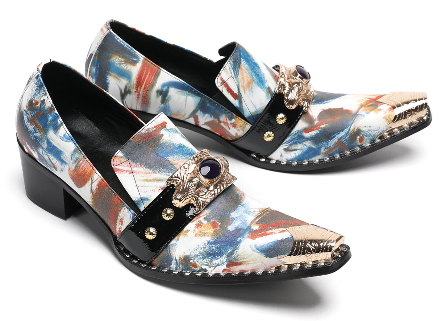 Mens Colorful Art Print Unique Artistic Design Western Loafers