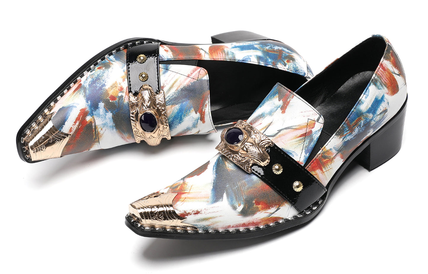 Mens Colorful Art Print Unique Artistic Design Western Loafers