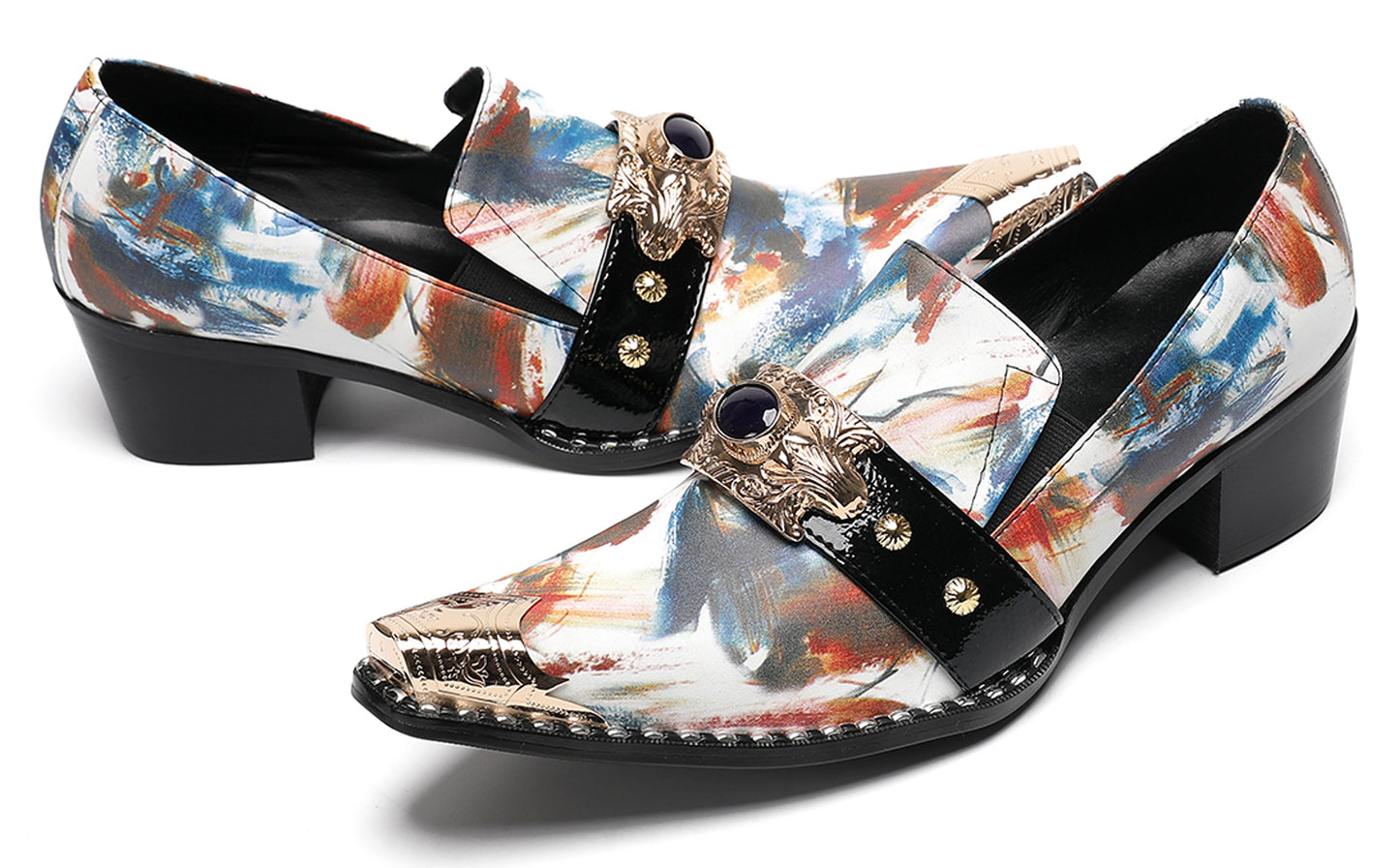 Mens Colorful Art Print Unique Artistic Design Western Loafers