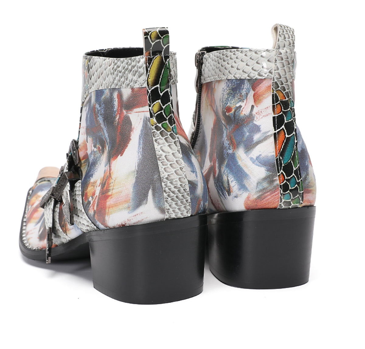 Mens Metal Toe Tip Double-Buckle Harness Ankle Western Boots