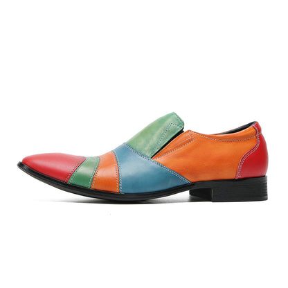 Mens Pointed Toe Genuine Leather Slip On Insert Color Penny Loafers