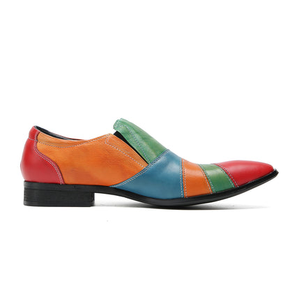 Mens Pointed Toe Genuine Leather Slip On Insert Color Penny Loafers